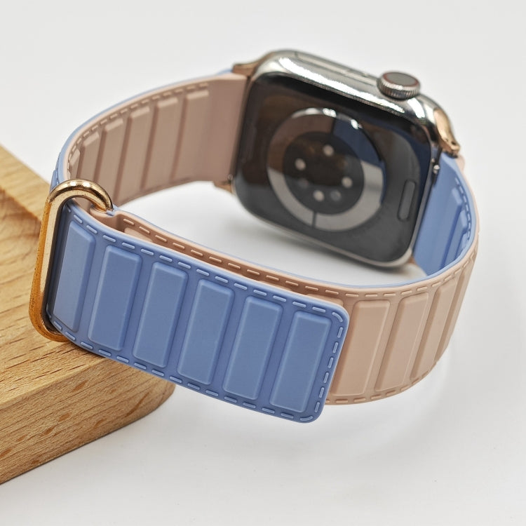 For Apple Watch 9 41mm Reverse Buckle Magnetic Silicone Watch Band(Rose Buckle Blue Pink) - Watch Bands by PMC TechLife | Online Shopping South Africa | PMC TechLife