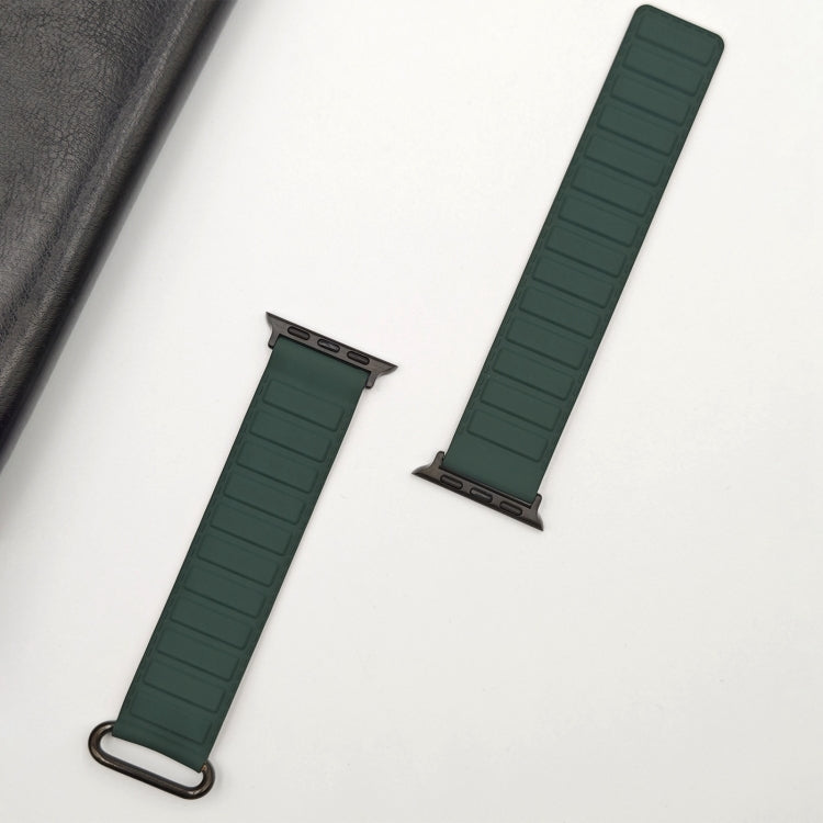 For Apple Watch 9 45mm Reverse Buckle Magnetic Silicone Watch Band(Black Buckle Green Brown) - Watch Bands by PMC TechLife | Online Shopping South Africa | PMC TechLife