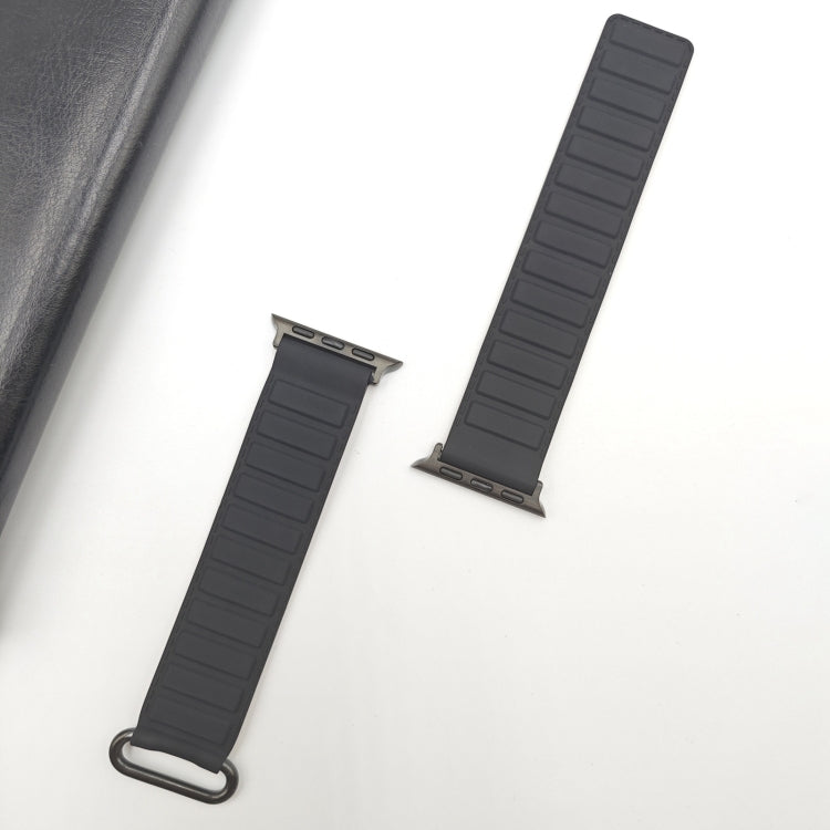 For Apple Watch 9 45mm Reverse Buckle Magnetic Silicone Watch Band(Black Buckle Black Brown) - Watch Bands by PMC TechLife | Online Shopping South Africa | PMC TechLife