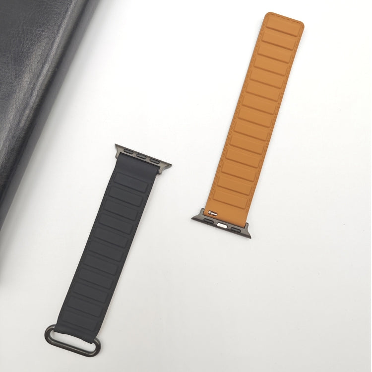For Apple Watch 9 45mm Reverse Buckle Magnetic Silicone Watch Band(Black Buckle Black Brown) - Watch Bands by PMC TechLife | Online Shopping South Africa | PMC TechLife