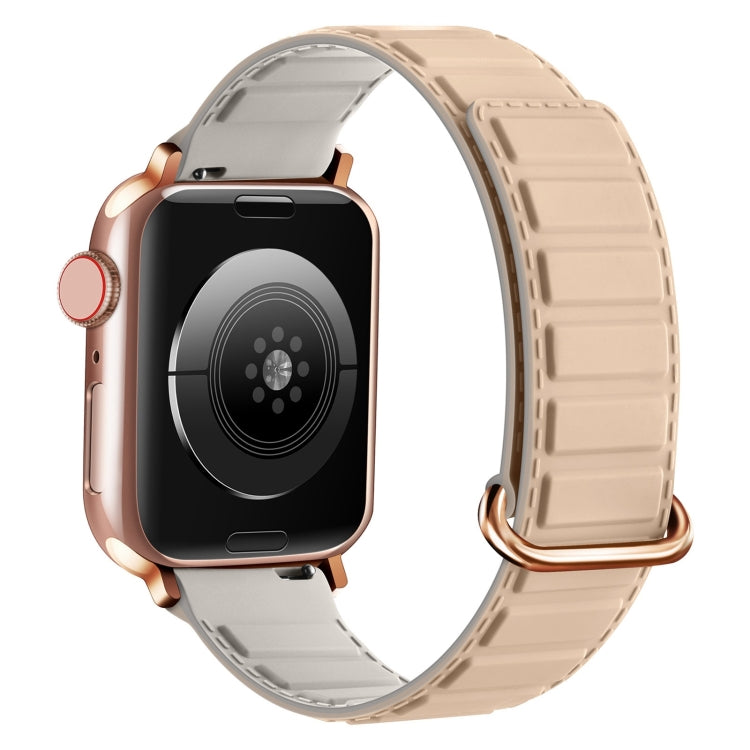 For Apple Watch 9 45mm Reverse Buckle Magnetic Silicone Watch Band(Rose Buckle Milk Grey) - Watch Bands by PMC TechLife | Online Shopping South Africa | PMC TechLife