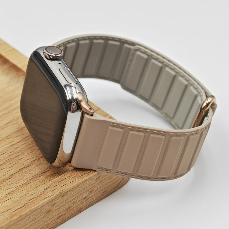 For Apple Watch 9 45mm Reverse Buckle Magnetic Silicone Watch Band(Rose Buckle Milk Grey) - Watch Bands by PMC TechLife | Online Shopping South Africa | PMC TechLife