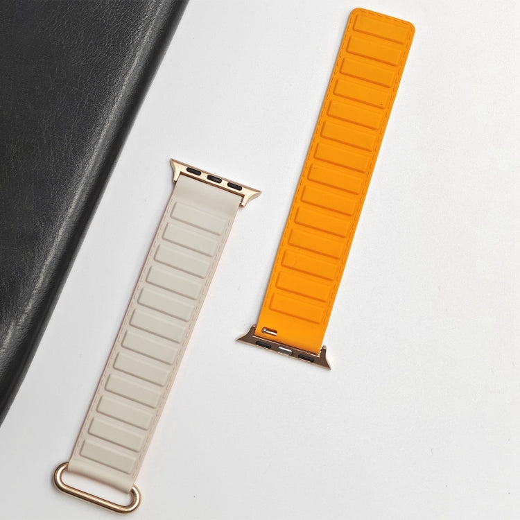 For Apple Watch 9 45mm Reverse Buckle Magnetic Silicone Watch Band(Rose Buckle Starlight Orange) - Watch Bands by PMC TechLife | Online Shopping South Africa | PMC TechLife
