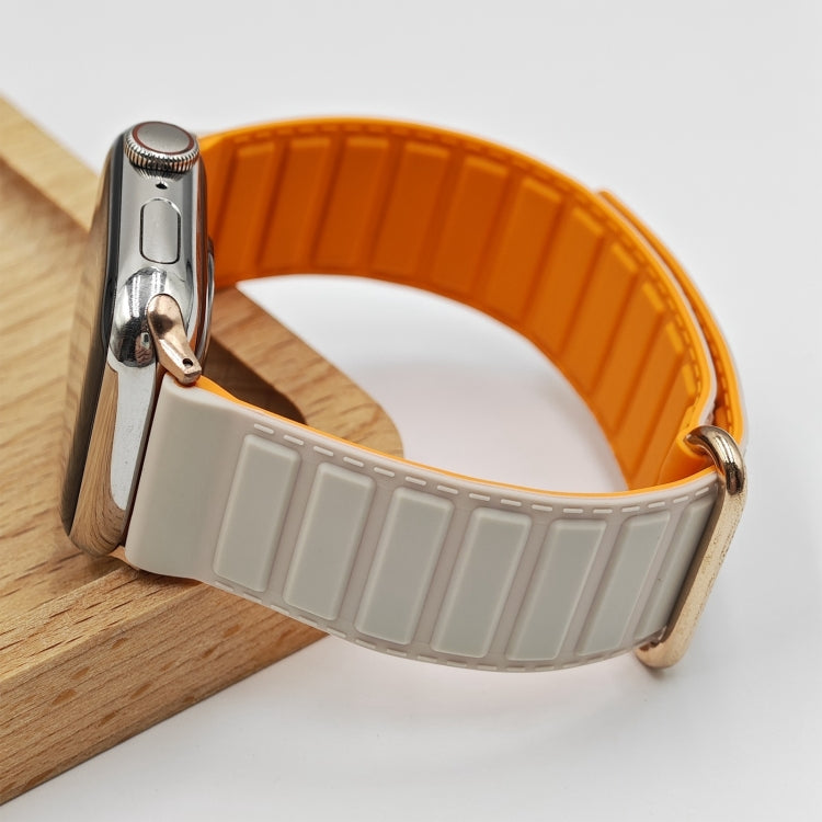For Apple Watch 9 45mm Reverse Buckle Magnetic Silicone Watch Band(Rose Buckle Starlight Orange) - Watch Bands by PMC TechLife | Online Shopping South Africa | PMC TechLife