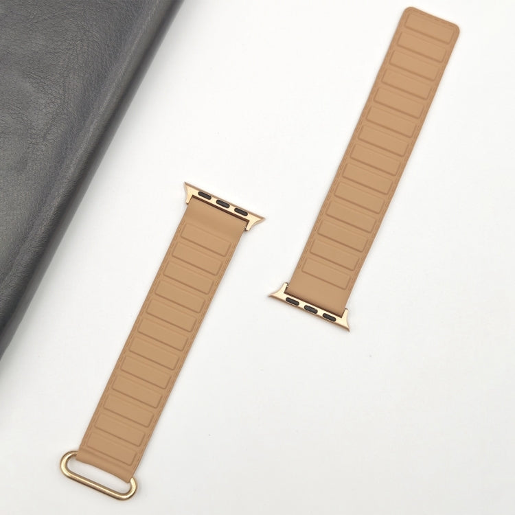 For Apple Watch 9 45mm Reverse Buckle Magnetic Silicone Watch Band(Rose Buckle Milk Apricot) - Watch Bands by PMC TechLife | Online Shopping South Africa | PMC TechLife