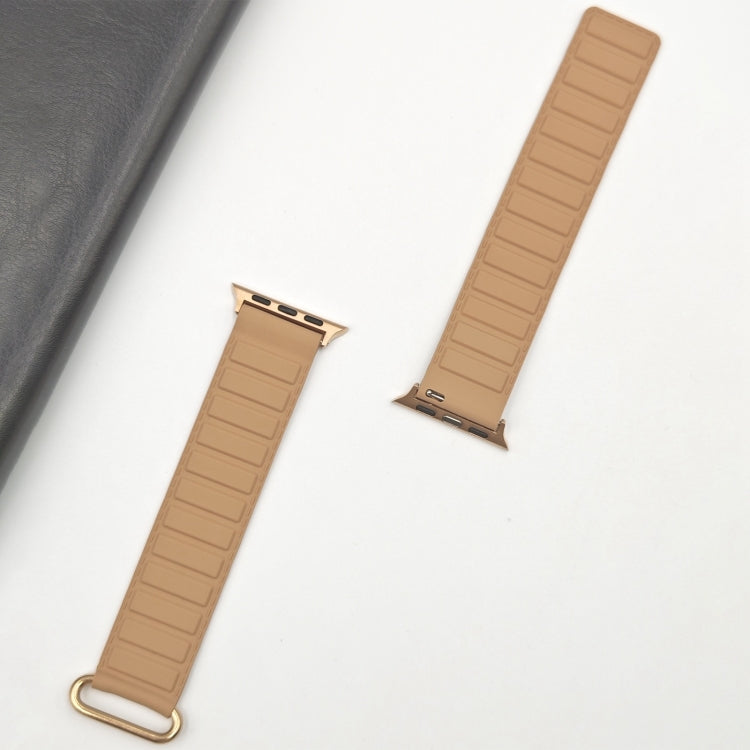 For Apple Watch 9 45mm Reverse Buckle Magnetic Silicone Watch Band(Rose Buckle Milk Apricot) - Watch Bands by PMC TechLife | Online Shopping South Africa | PMC TechLife