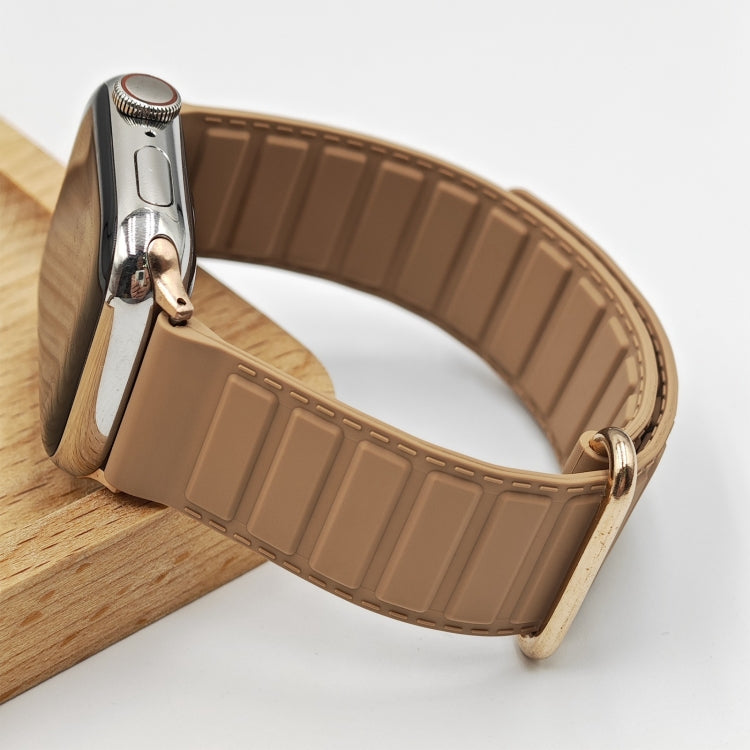 For Apple Watch 9 45mm Reverse Buckle Magnetic Silicone Watch Band(Rose Buckle Milk Apricot) - Watch Bands by PMC TechLife | Online Shopping South Africa | PMC TechLife