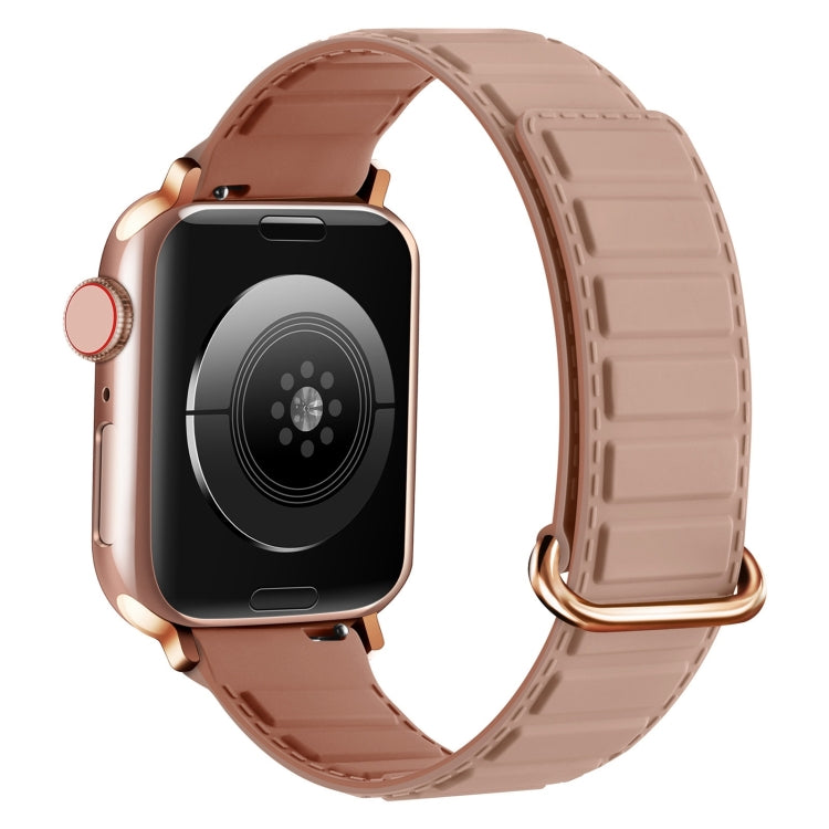 For Apple Watch 9 45mm Reverse Buckle Magnetic Silicone Watch Band(Rose Buckle Pink) - Watch Bands by PMC TechLife | Online Shopping South Africa | PMC TechLife