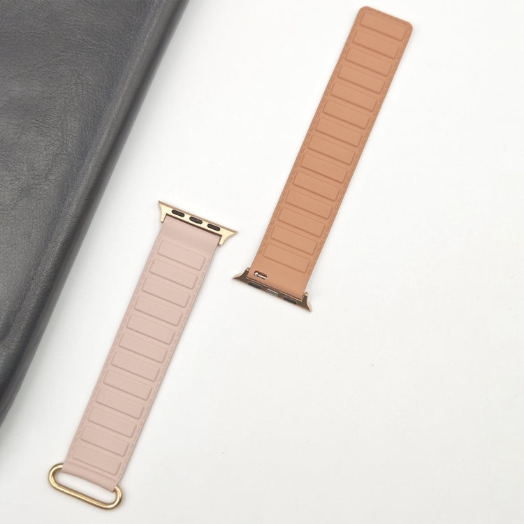 For Apple Watch 9 45mm Reverse Buckle Magnetic Silicone Watch Band(Rose Buckle Pink) - Watch Bands by PMC TechLife | Online Shopping South Africa | PMC TechLife