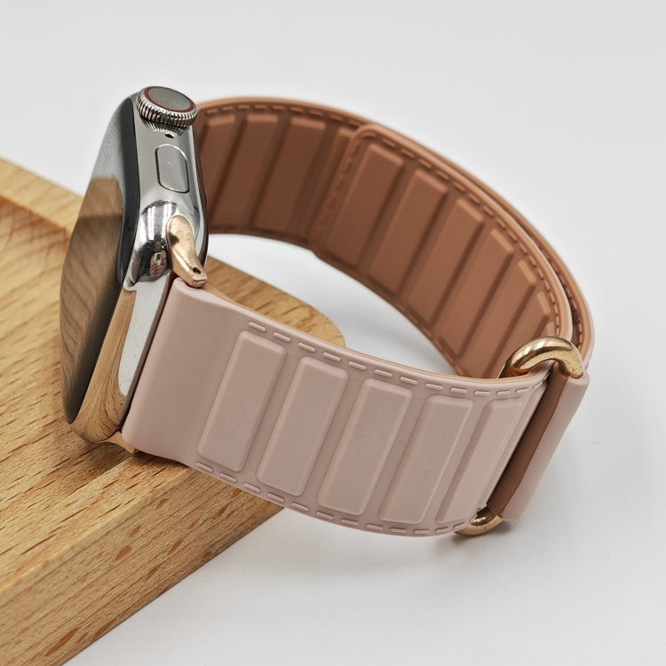For Apple Watch 9 45mm Reverse Buckle Magnetic Silicone Watch Band(Rose Buckle Pink) - Watch Bands by PMC TechLife | Online Shopping South Africa | PMC TechLife