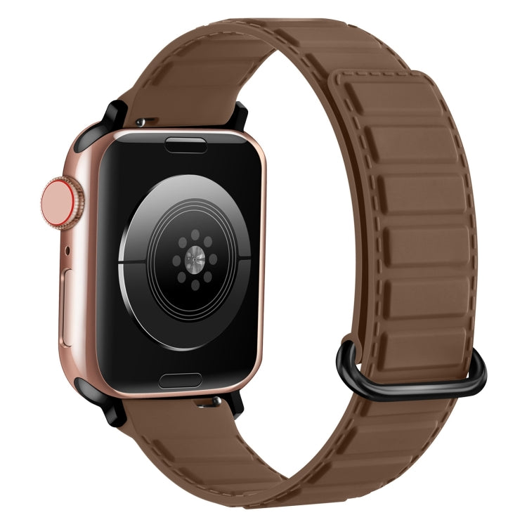 For Apple Watch SE 2023 44mm Reverse Buckle Magnetic Silicone Watch Band(Black Buckle Coffee) - Watch Bands by PMC TechLife | Online Shopping South Africa | PMC TechLife