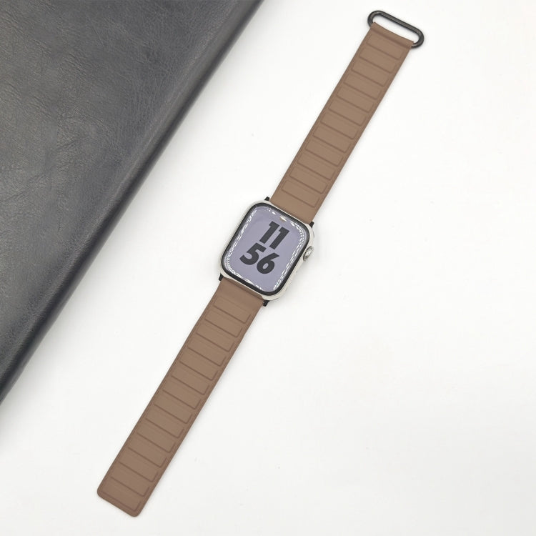 For Apple Watch SE 2023 44mm Reverse Buckle Magnetic Silicone Watch Band(Black Buckle Coffee) - Watch Bands by PMC TechLife | Online Shopping South Africa | PMC TechLife
