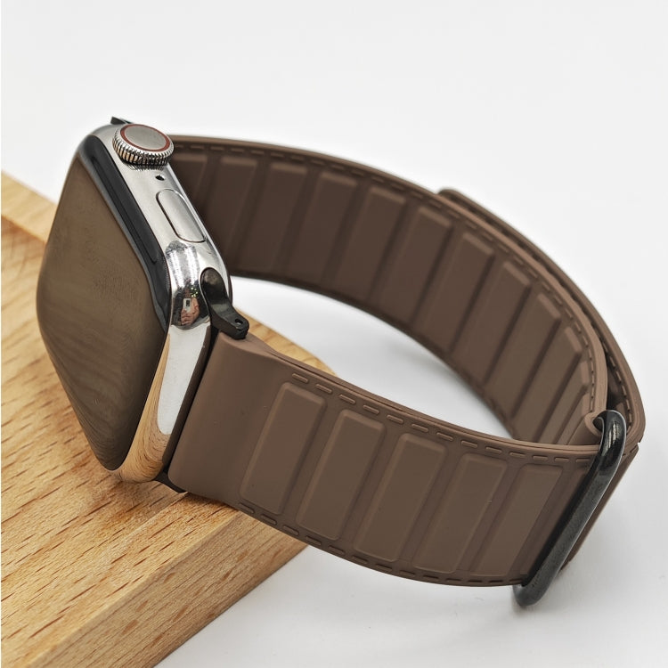 For Apple Watch SE 2023 44mm Reverse Buckle Magnetic Silicone Watch Band(Black Buckle Coffee) - Watch Bands by PMC TechLife | Online Shopping South Africa | PMC TechLife