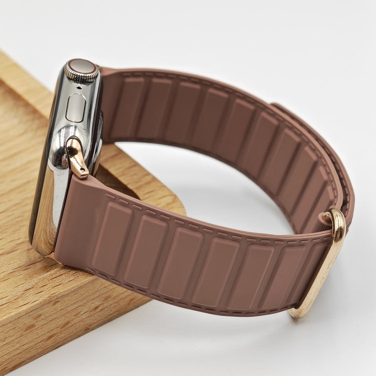 For Apple Watch SE 2023 44mm Reverse Buckle Magnetic Silicone Watch Band(Rose Buckle Rouge) - Watch Bands by PMC TechLife | Online Shopping South Africa | PMC TechLife