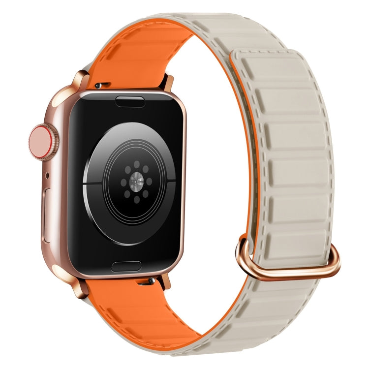 For Apple Watch SE 2023 44mm Reverse Buckle Magnetic Silicone Watch Band(Rose Buckle Starlight Orange) - Watch Bands by PMC TechLife | Online Shopping South Africa | PMC TechLife