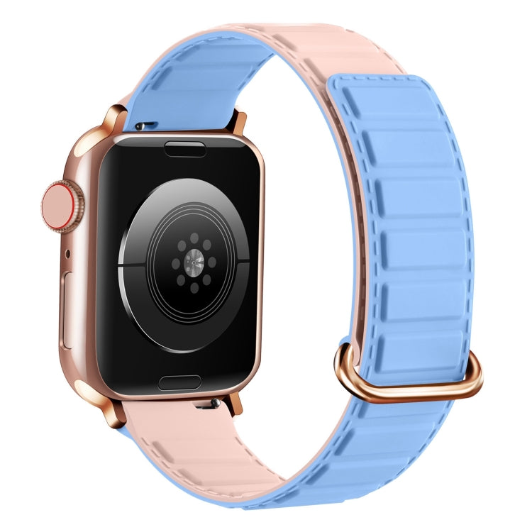 For Apple Watch SE 2023 44mm Reverse Buckle Magnetic Silicone Watch Band(Rose Buckle Blue Pink) - Watch Bands by PMC TechLife | Online Shopping South Africa | PMC TechLife