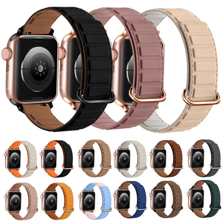 For Apple Watch 9 45mm Reverse Buckle Magnetic Silicone Watch Band(Rose Buckle Milk Apricot) - Watch Bands by PMC TechLife | Online Shopping South Africa | PMC TechLife