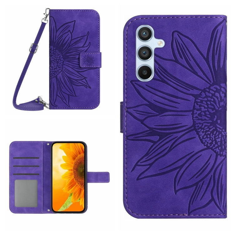 For Samsung Galaxy A25 5G Skin Feel Sun Flower Pattern Flip Leather Phone Case with Lanyard(Dark Purple) - free shipping - PMC TechLife - Order now!