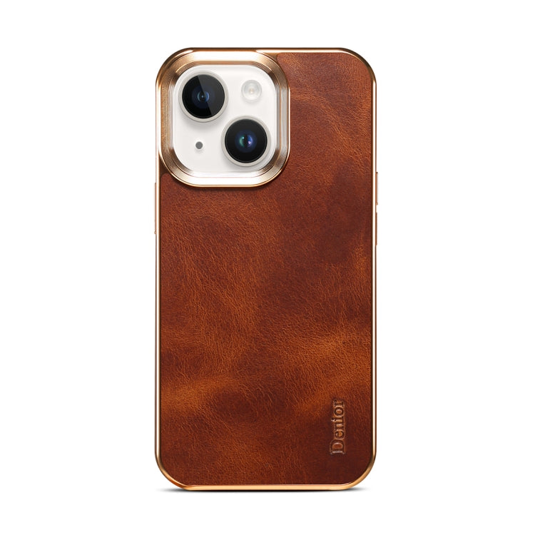 For iPhone 14 Plus Denior Oil Wax Cowhide Plating Phone Case(Brown) - free shipping - PMC TechLife - Order now!