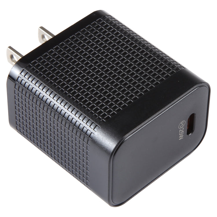 LZ-106PD 25W USB-C / Type-C Ports Plaid Pattern Travel Charger, US Plug(Black) - free shipping - PMC TechLife - Order now!