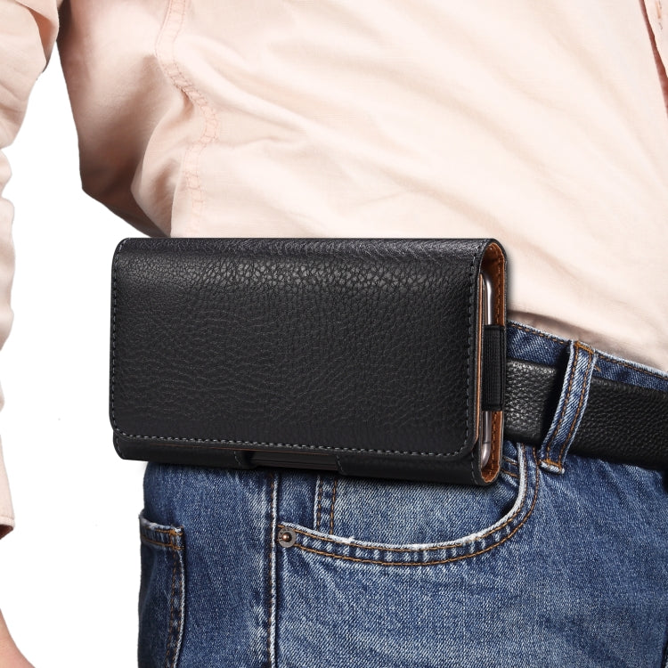 For 6.7-6.9 inch Phone Litchi Texture Iron Clip Back Buckle Waist-mounted Phone Case Horizontal Plate(Black) - free shipping - PMC TechLife - Order now!