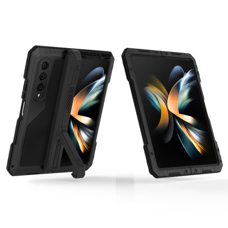 For Samsung Galaxy Z Fold4 LK Metal Shockproof Life Waterproof Dustproof Phone Case with Folding Holder(Black) - free shipping - PMC TechLife - Order now!