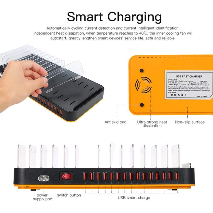 WLX-815P 180W 15 Ports USB Fast Charging Dock Smart Charger with Holder, AU Plug - free shipping - PMC TechLife - Order now!