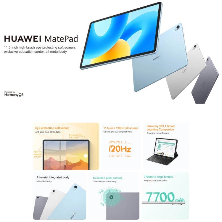 HUAWEI MatePad 11.5 inch 2023 WIFI, 8GB+128GB Diffuse Screen, HarmonyOS 3.1 Qualcomm Snapdragon 7 Gen 1 Octa Core, Not Support Google Play(Blue) - free shipping - PMC TechLife - Order now!