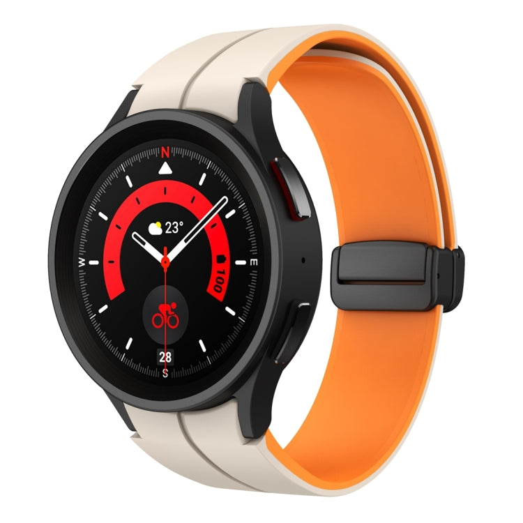 For Samsung Galaxy Watch 6 / 6 Classic Dual Color Magnetic Folding Buckle Silicone Watch Band(Starlight+Orange) - free shipping - PMC TechLife - Order now!