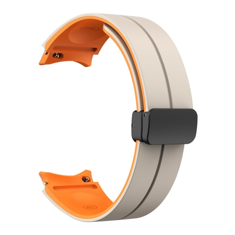 For Samsung Galaxy Watch 6 / 6 Classic Dual Color Magnetic Folding Buckle Silicone Watch Band(Starlight+Orange) - free shipping - PMC TechLife - Order now!