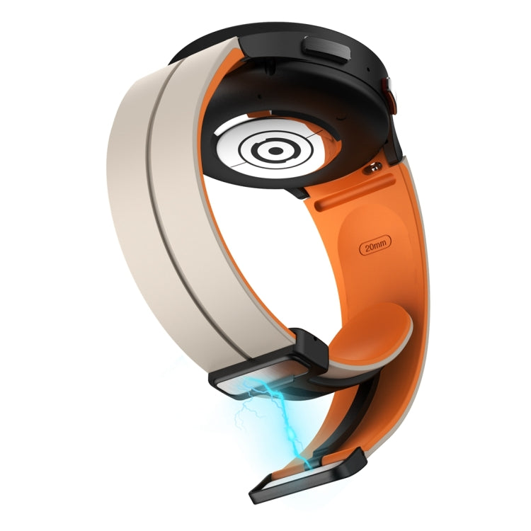 For Samsung Galaxy Watch 6 / 6 Classic Dual Color Magnetic Folding Buckle Silicone Watch Band(Starlight+Orange) - free shipping - PMC TechLife - Order now!