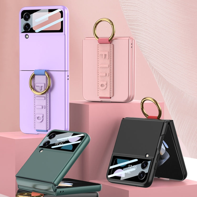 For Samsung Galaxy Z Flip3 5G GKK Integrated Ultrathin Shockproof Phone Case with Ring Wrist Strap(Pink) - Galaxy Phone Cases by GKK | Online Shopping South Africa | PMC TechLife | Buy Now Pay Later Mobicred
