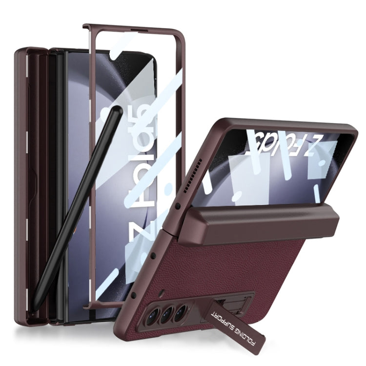 For Samsung Galaxy Z Fold5 GKK Integrated Magnetic Flip Plain Leather Phone Case with Pen Box(Wine Red) - free shipping - PMC TechLife - Order now!