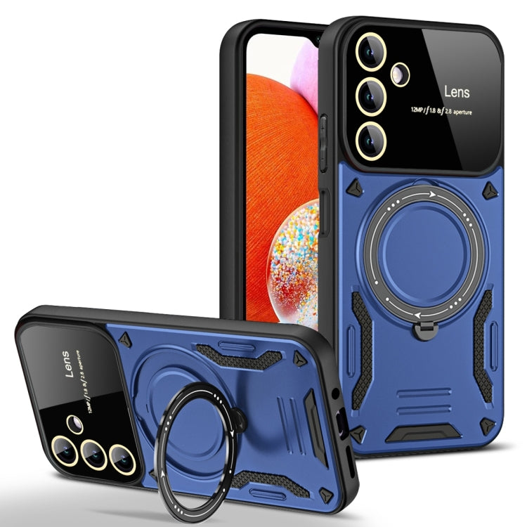 For Samsung Galaxy A14 5G Large Window MagSafe Holder Phone Case(Blue) - Galaxy Phone Cases by PMC TechLife | Online Shopping South Africa | PMC TechLife