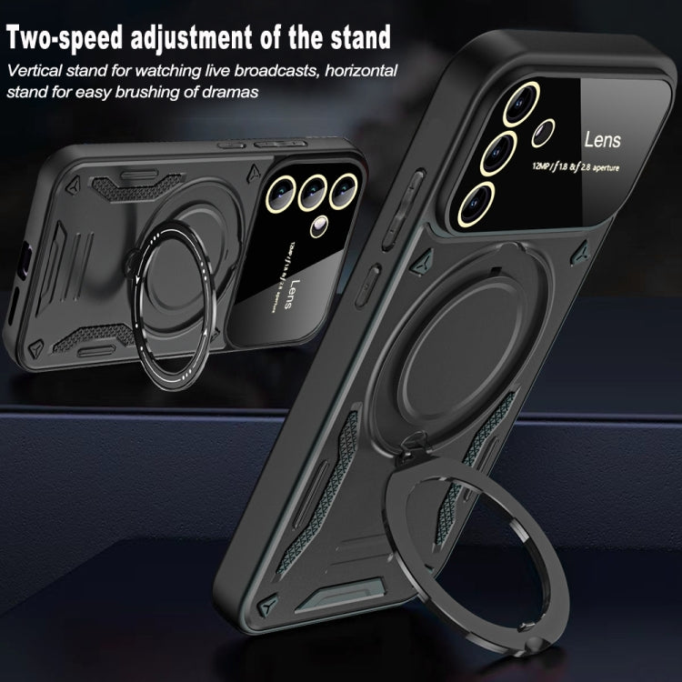 For Samsung Galaxy A34 5G Large Window MagSafe Holder Phone Case(Black) - Galaxy Phone Cases by PMC TechLife | Online Shopping South Africa | PMC TechLife