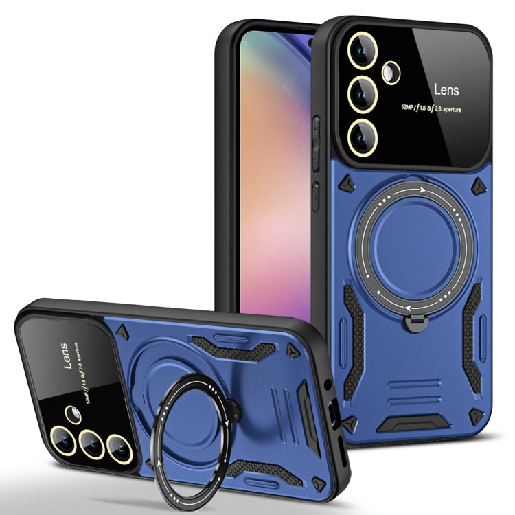 For Samsung Galaxy A54 5G Large Window MagSafe Holder Phone Case(Blue) - Galaxy Phone Cases by PMC TechLife | Online Shopping South Africa | PMC TechLife
