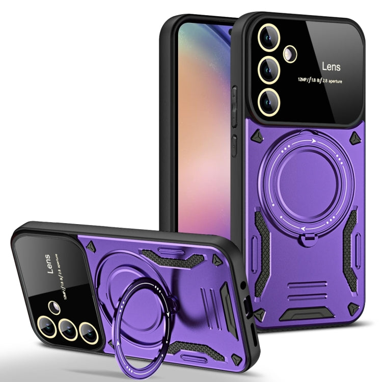 For Samsung Galaxy A54 5G Large Window MagSafe Holder Phone Case(Purple) - Galaxy Phone Cases by PMC TechLife | Online Shopping South Africa | PMC TechLife