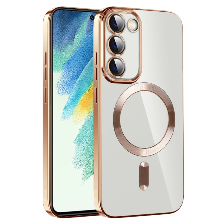 For Samsung Galaxy S21 FE 5G CD Texture Plating TPU MagSafe Phone Case with Lens Film(Brown) - Galaxy Phone Cases by PMC TechLife | Online Shopping South Africa | PMC TechLife