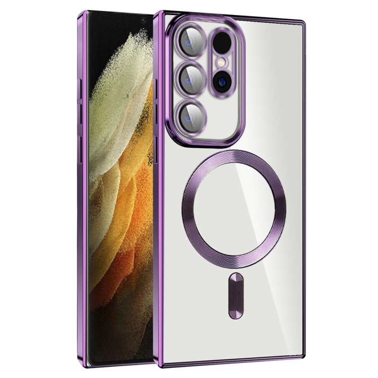 For Samsung Galaxy S21 Ultra 5G CD Texture Plating TPU MagSafe Phone Case with Lens Film(Dark Purple) - free shipping - PMC TechLife - Order now!