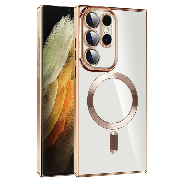 For Samsung Galaxy S21 Ultra 5G CD Texture Plating TPU MagSafe Phone Case with Lens Film(Brown) - free shipping - PMC TechLife - Order now!