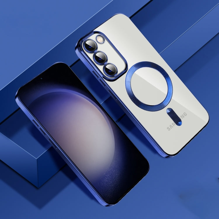 For Samsung Galaxy S22 5G CD Texture Plating TPU MagSafe Phone Case with Lens Film(Royal Blue) - Galaxy S22 5G Cases by PMC TechLife | Online Shopping South Africa | PMC TechLife