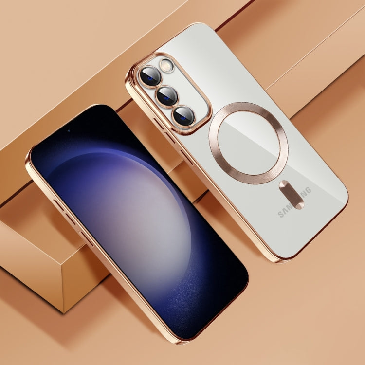 For Samsung Galaxy S22 5G CD Texture Plating TPU MagSafe Phone Case with Lens Film(Brown) - Galaxy S22 5G Cases by PMC TechLife | Online Shopping South Africa | PMC TechLife | Buy Now Pay Later Mobicred