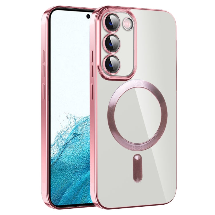 For Samsung Galaxy S22 5G CD Texture Plating TPU MagSafe Phone Case with Lens Film(Pink) - Galaxy S22 5G Cases by PMC TechLife | Online Shopping South Africa | PMC TechLife | Buy Now Pay Later Mobicred