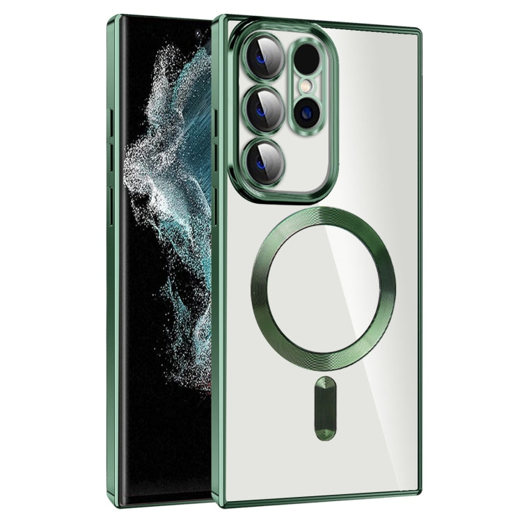 For Samsung Galaxy S22 Ultra 5G CD Texture Plating TPU MagSafe Phone Case with Lens Film(Dark Green) - Galaxy S22 Ultra 5G Cases by PMC TechLife | Online Shopping South Africa | PMC TechLife