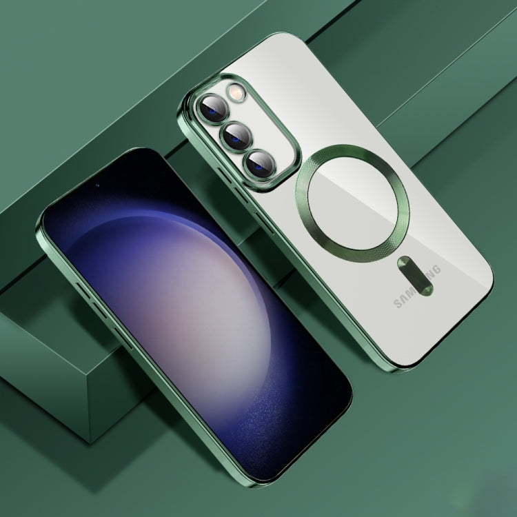 For Samsung Galaxy S22 Ultra 5G CD Texture Plating TPU MagSafe Phone Case with Lens Film(Dark Green) - Galaxy S22 Ultra 5G Cases by PMC TechLife | Online Shopping South Africa | PMC TechLife