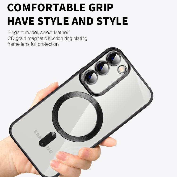 For Samsung Galaxy S22 5G CD Texture Plating TPU MagSafe Phone Case with Lens Film(Pink) - Galaxy S22 5G Cases by PMC TechLife | Online Shopping South Africa | PMC TechLife | Buy Now Pay Later Mobicred