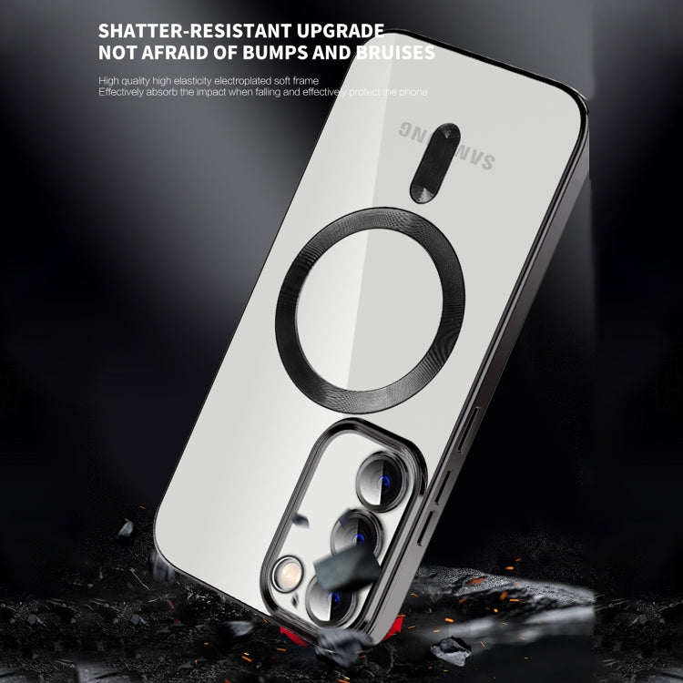 For Samsung Galaxy S22 Ultra 5G CD Texture Plating TPU MagSafe Phone Case with Lens Film(Black) - Galaxy S22 Ultra 5G Cases by PMC TechLife | Online Shopping South Africa | PMC TechLife