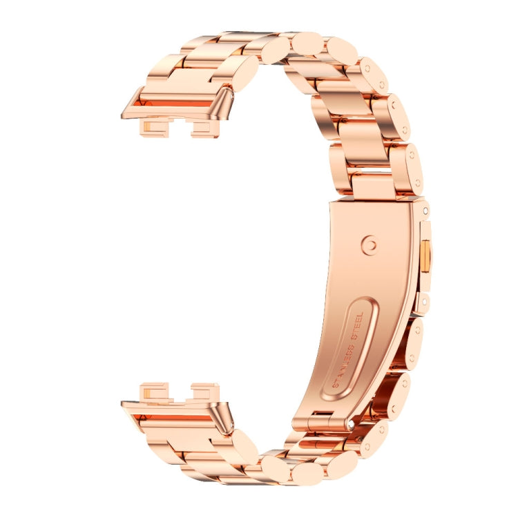 For Huawei Band 8 / 9 / 10 Mijobs Three Bead Bamboo Stainless Steel Watch Band(Rose Gold) - Watch Bands by MIJOBS | Online Shopping South Africa | PMC TechLife | Buy Now Pay Later Mobicred