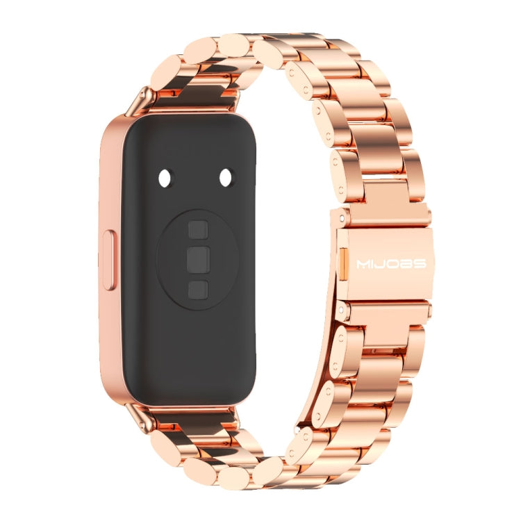 For Huawei Band 8 / 9 / 10 Mijobs Three Bead Bamboo Stainless Steel Watch Band(Rose Gold) - Watch Bands by MIJOBS | Online Shopping South Africa | PMC TechLife | Buy Now Pay Later Mobicred