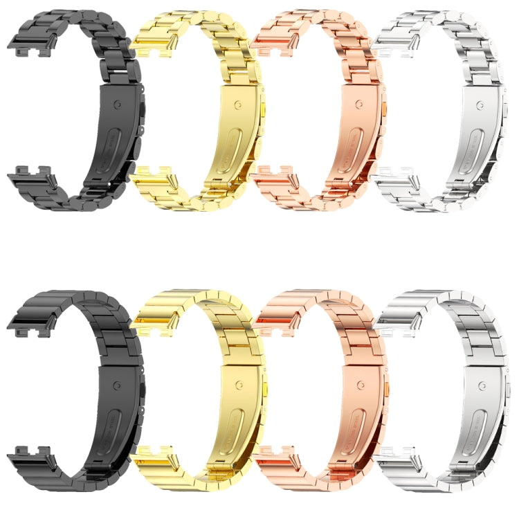 For Huawei Band 8 / 9 / 10 Mijobs Three Bead Bamboo Stainless Steel Watch Band(Rose Gold) - Watch Bands by MIJOBS | Online Shopping South Africa | PMC TechLife | Buy Now Pay Later Mobicred